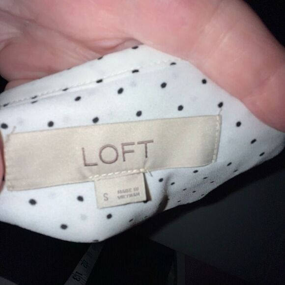 LOFT white & black polka dot long sleeve blouse small - Picture 6 of 7